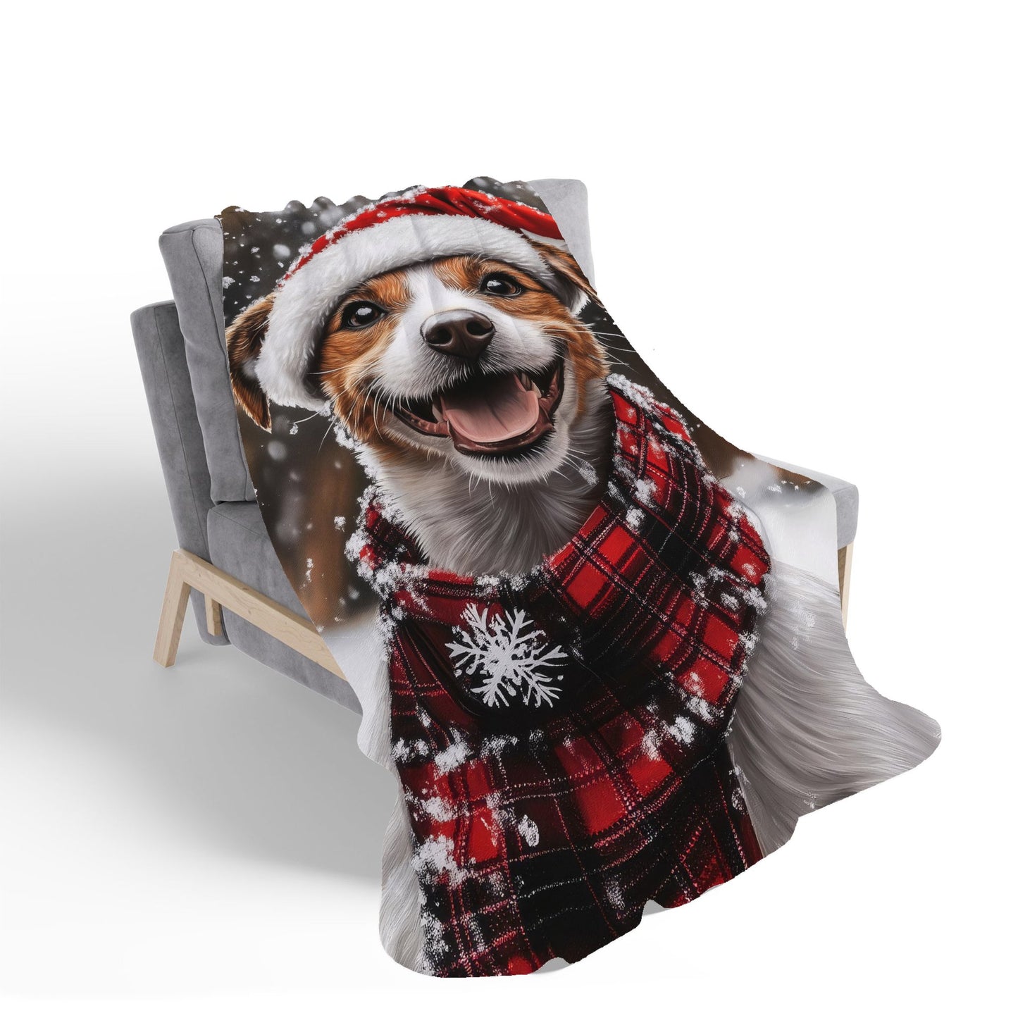 Snowy Christmas Jack Russell Sherpa Blanket
