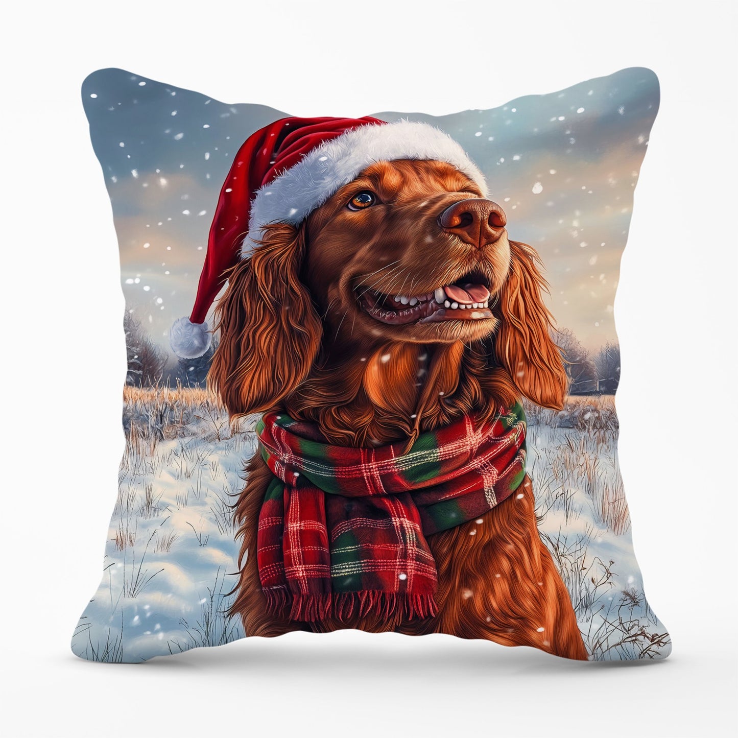 Snowy Christmas Irish Setter Cushion