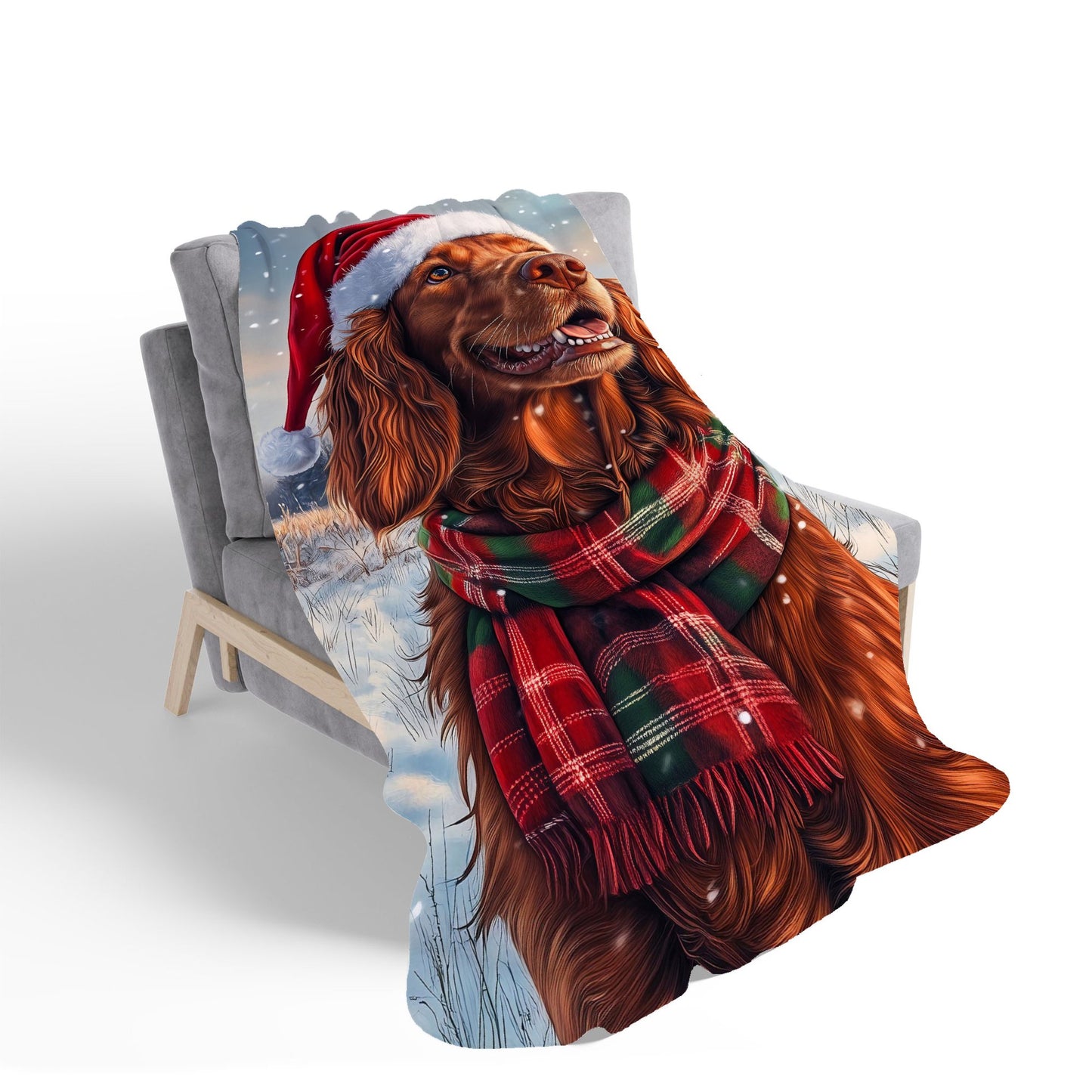 Snowy Christmas Irish Setter Sherpa Blanket