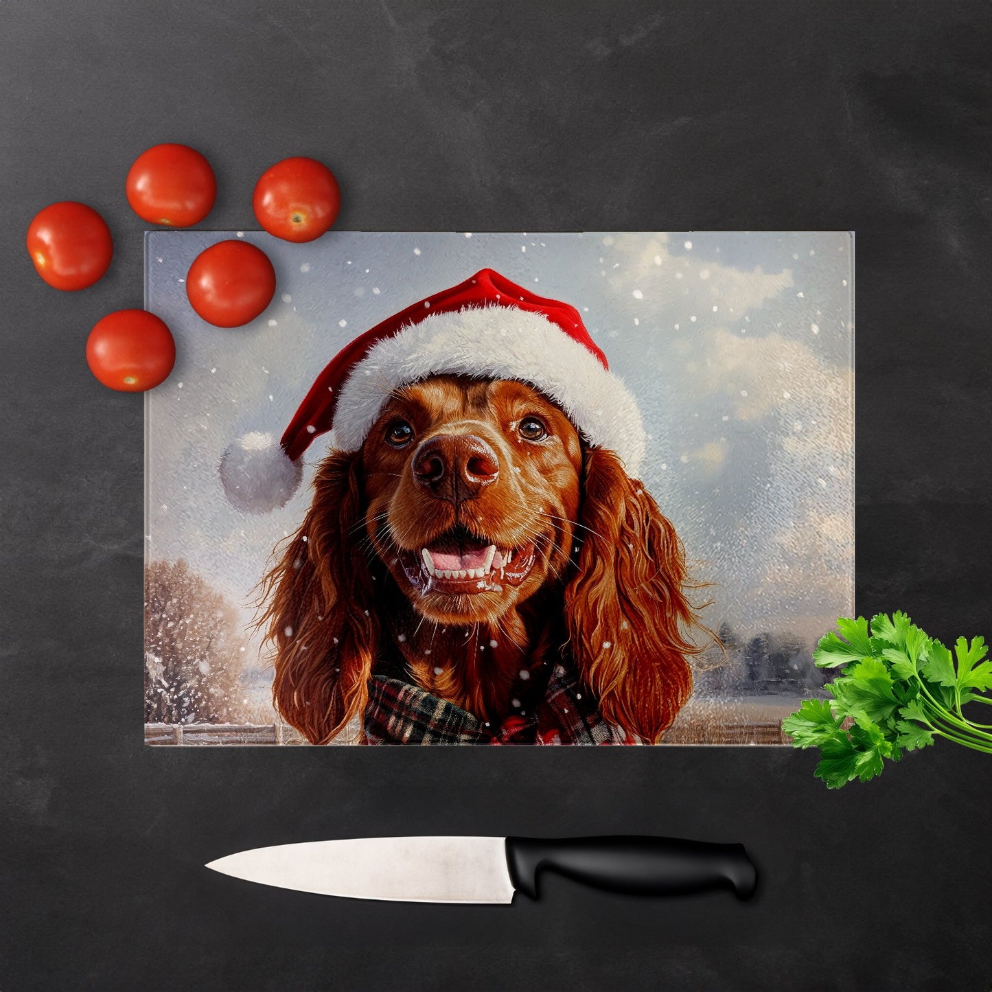 Christmas Irish Setter Glass Chopping Board