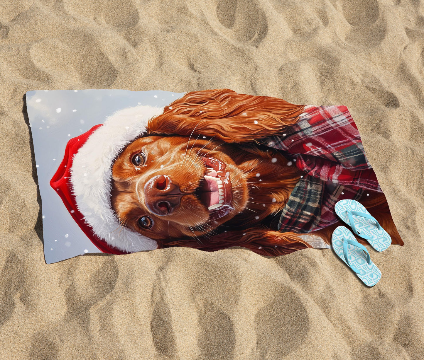 Christmas Irish Setter Beach Towel