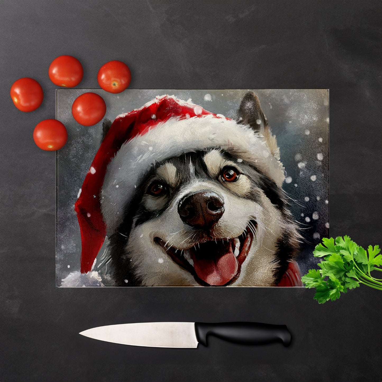 Christmas Husky Glass Chopping Board
