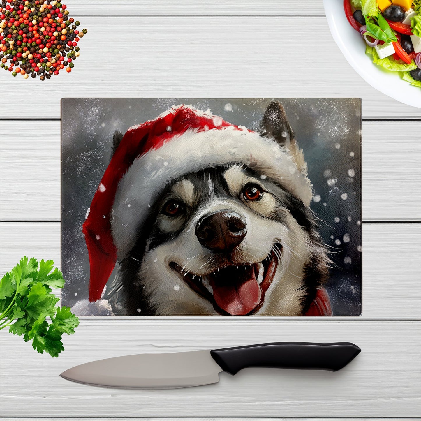 Christmas Husky Glass Chopping Board