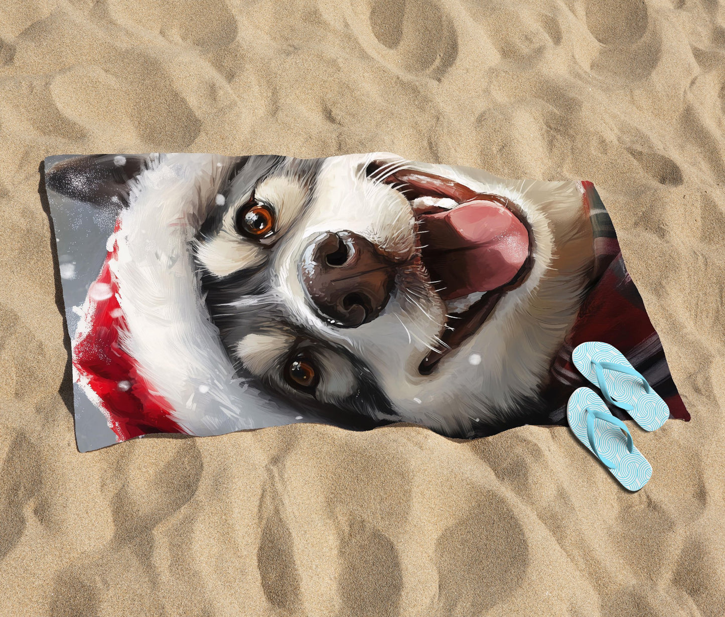 Christmas Husky Beach Towel
