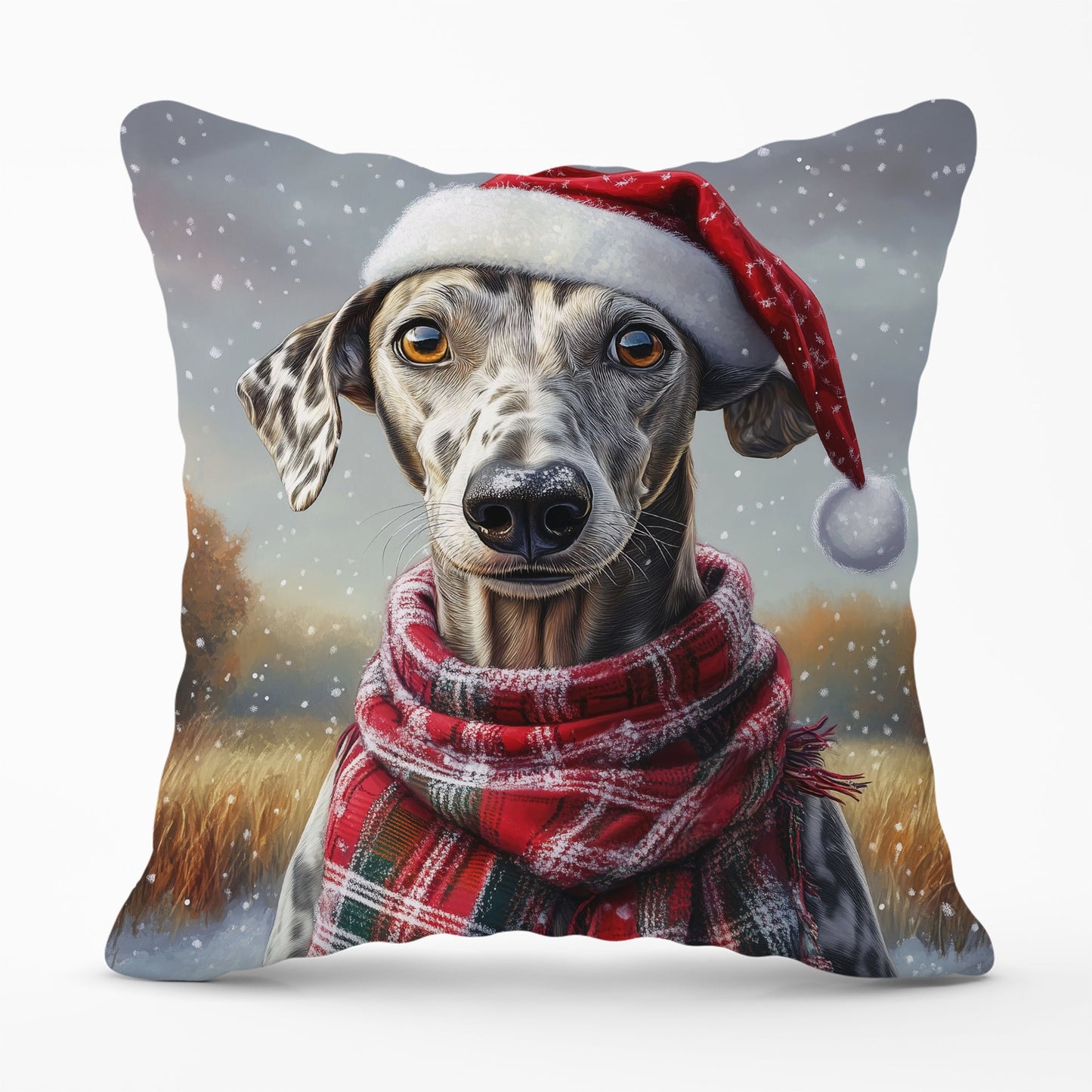 Snowy Christmas Greyhound Cushion