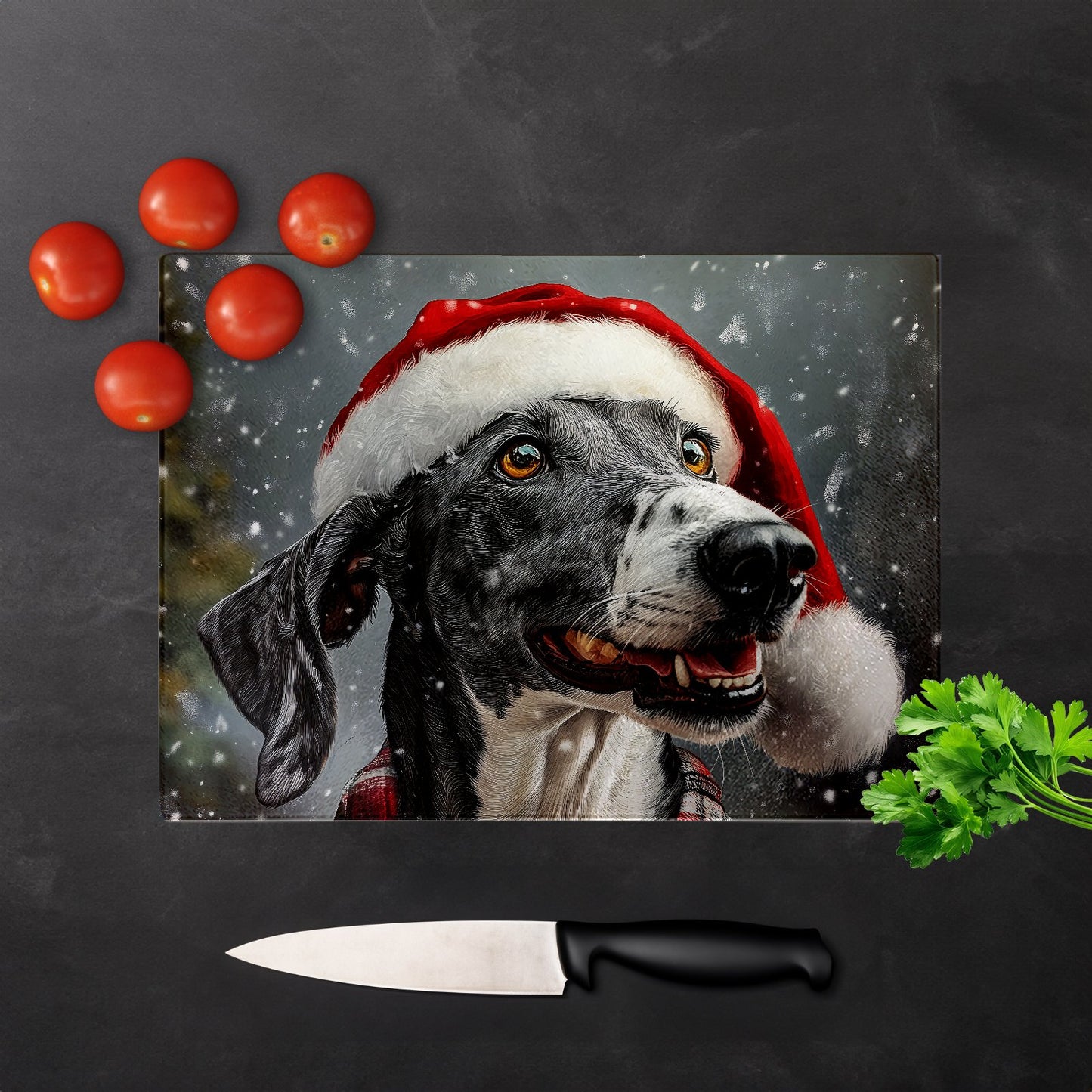 Christmas Greyhound Glass Chopping Board
