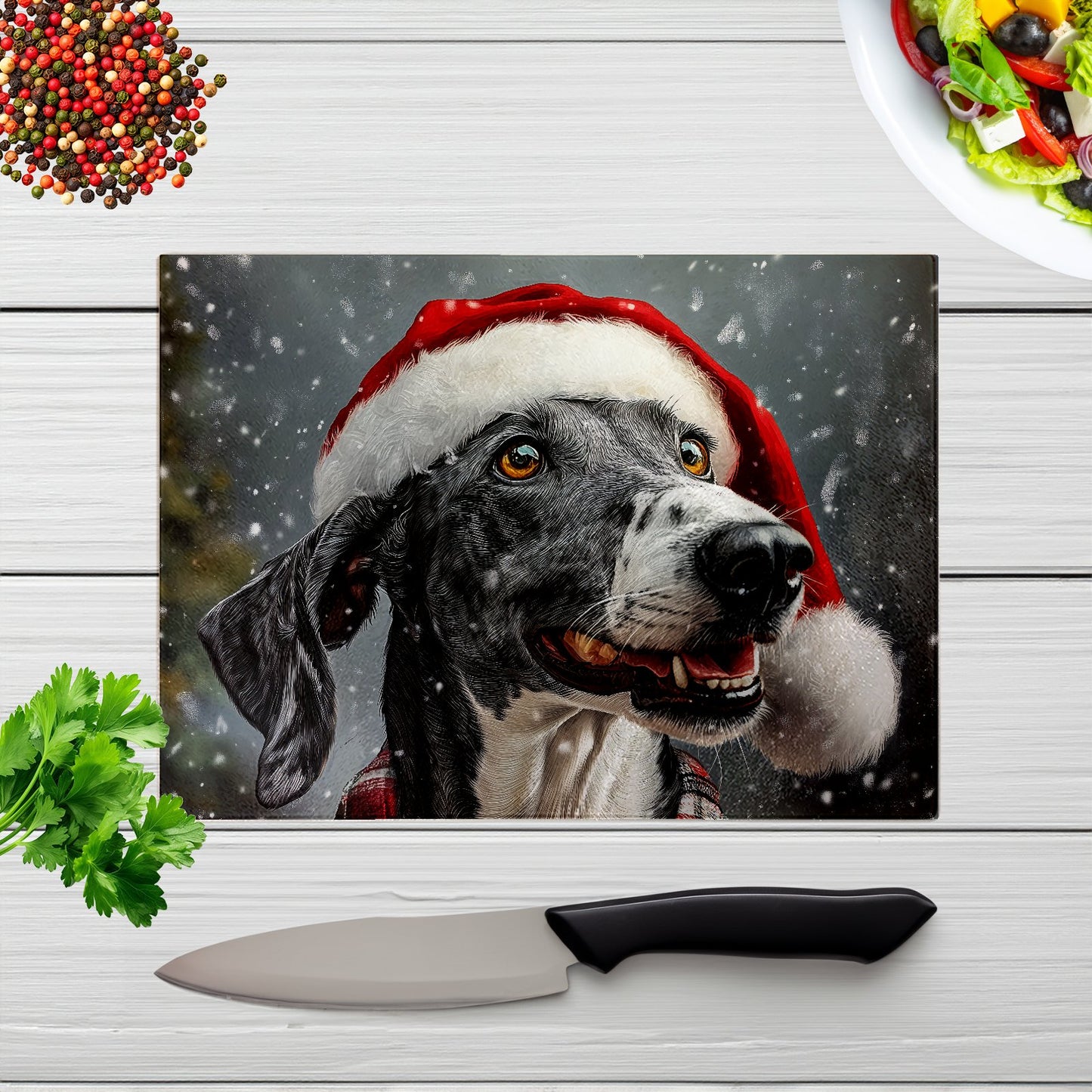 Christmas Greyhound Glass Chopping Board