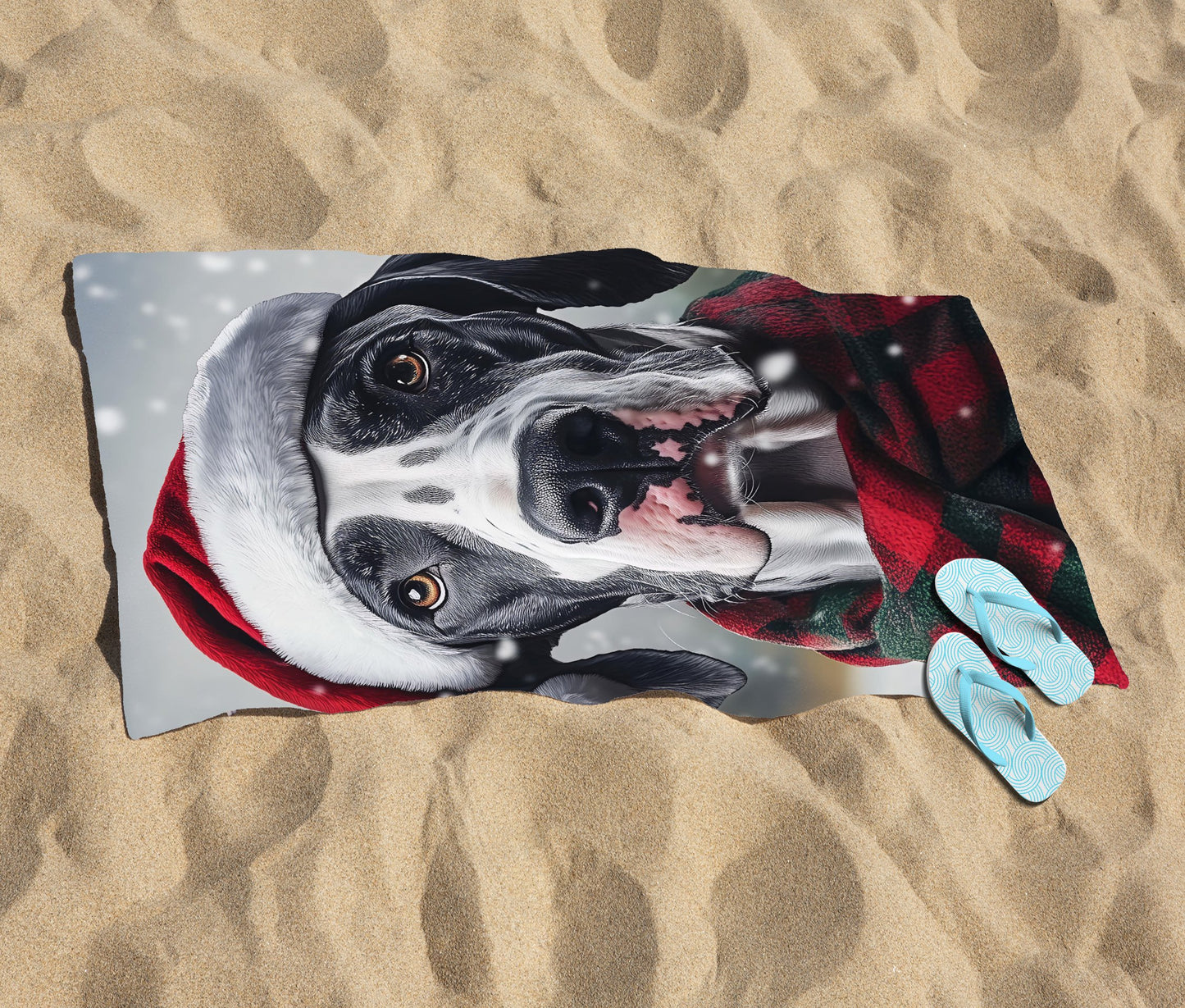Snowy Christmas Great Dane Beach Towel