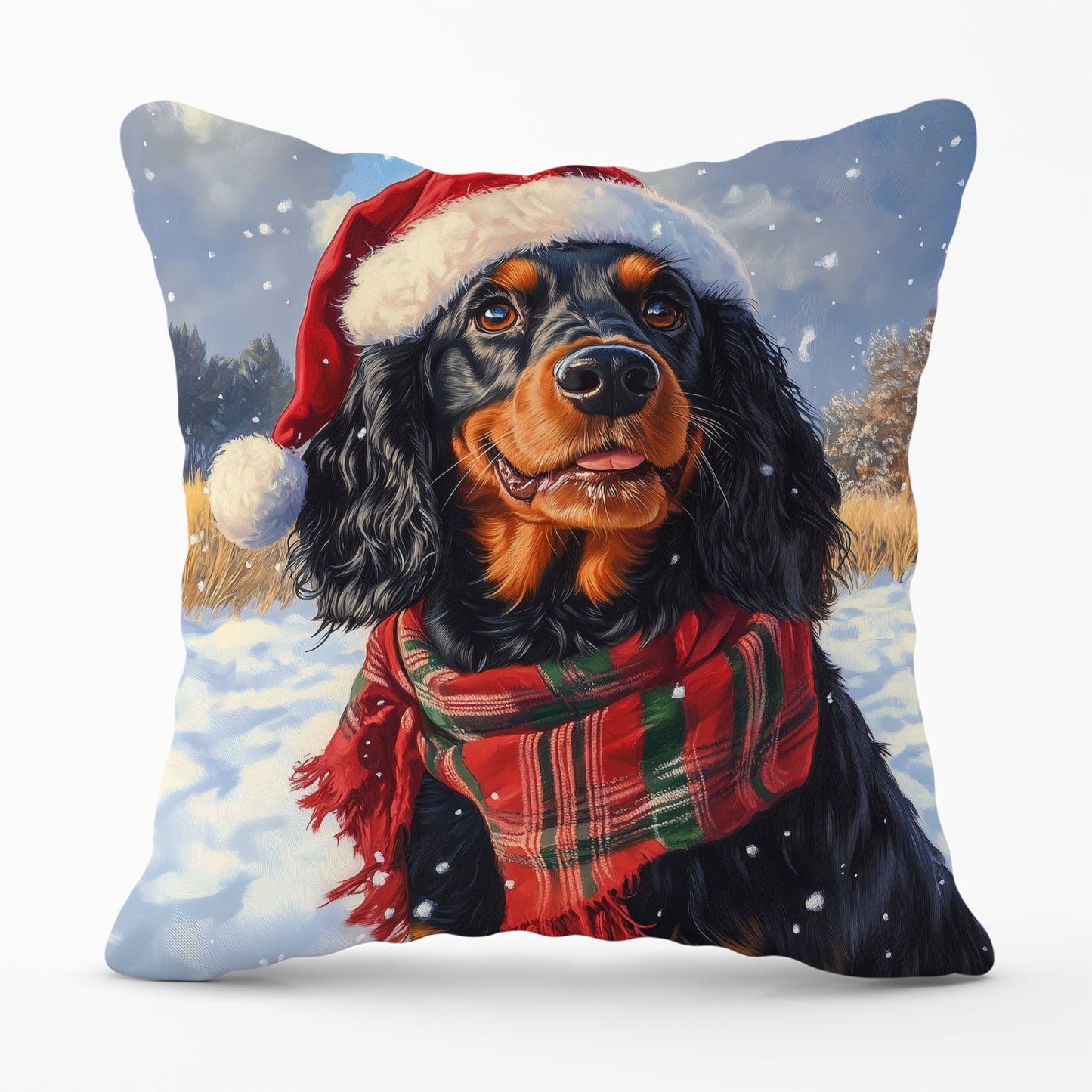 Snowy Christmas Gordon Setter Cushion