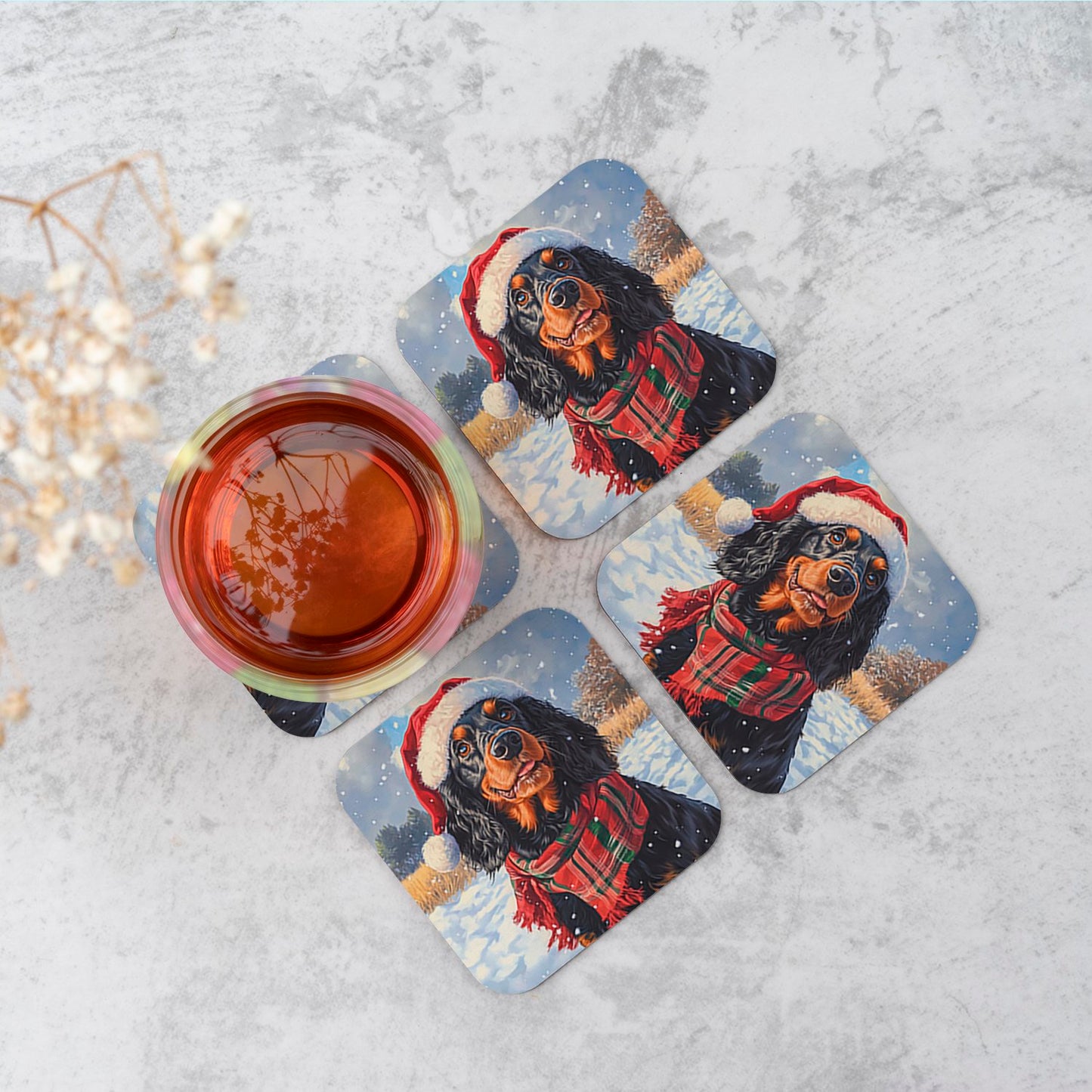 Snowy Christmas Gordon Setter Coasters