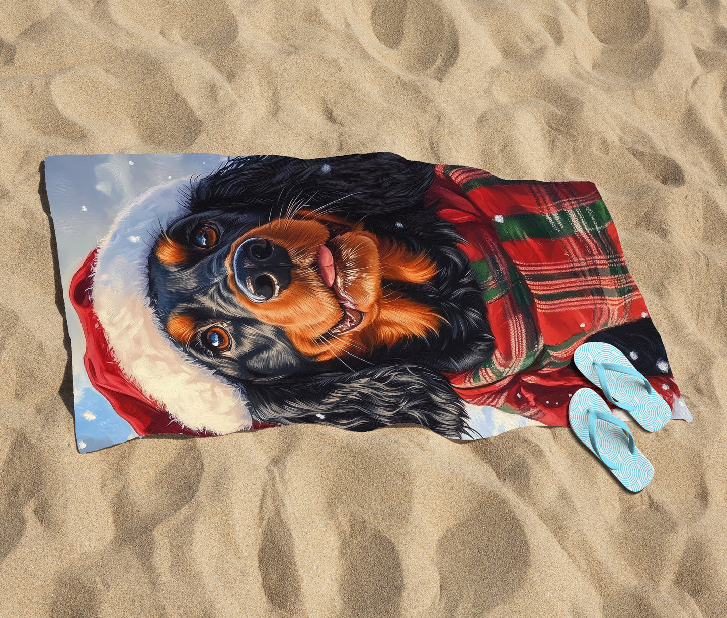 Snowy Christmas Gordon Setter Beach Towel
