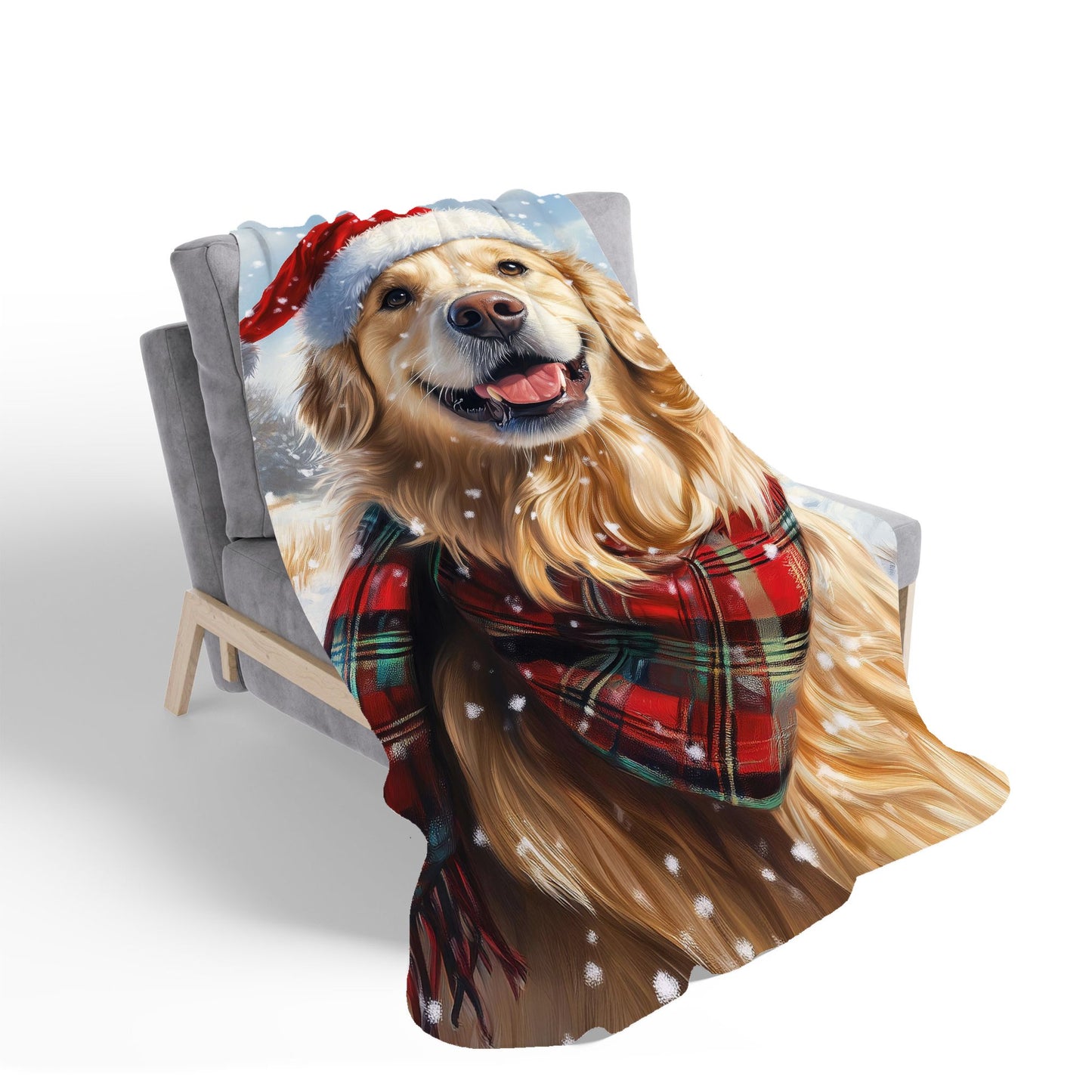 Snowy Christmas Golden Retriever Sherpa Blanket