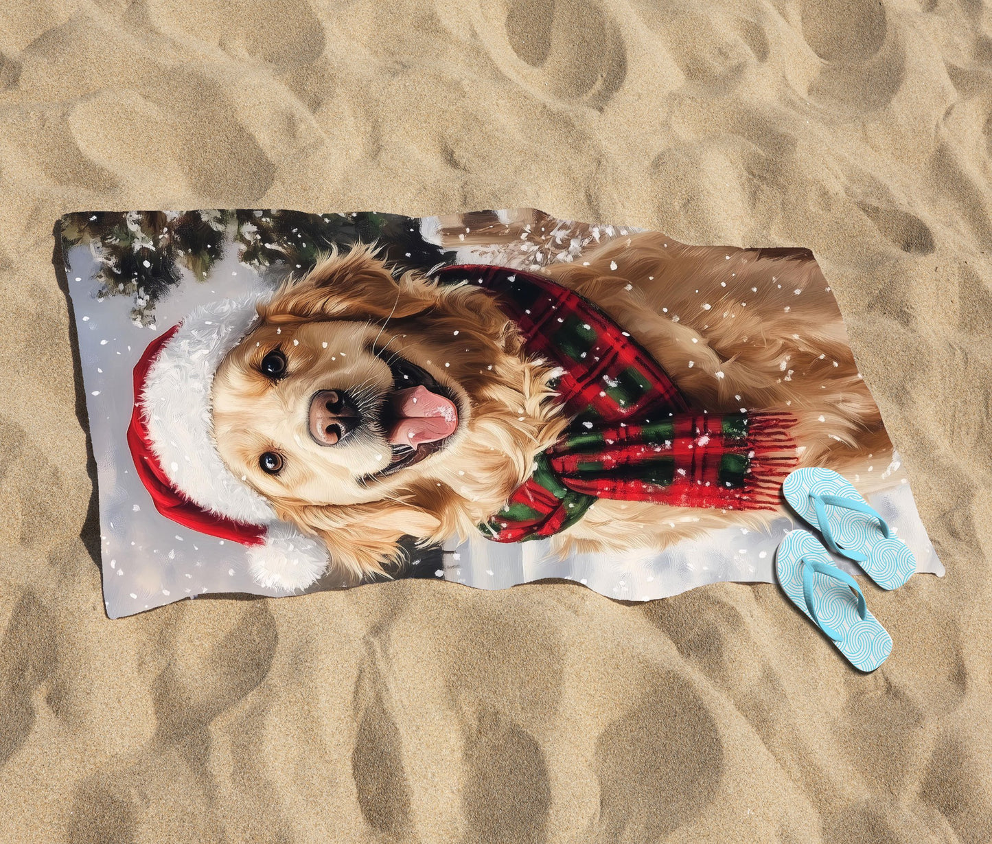 Christmas Golden Retriever Beach Towel