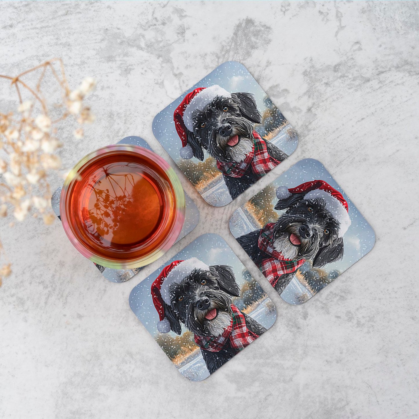 Snowy Christmas Giant Schnauzer Coasters