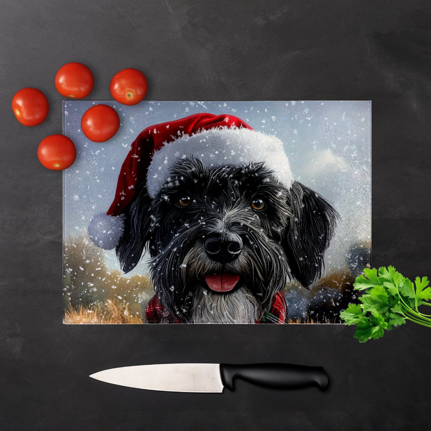 Snowy Christmas Giant Schnauzer Glass Chopping Board