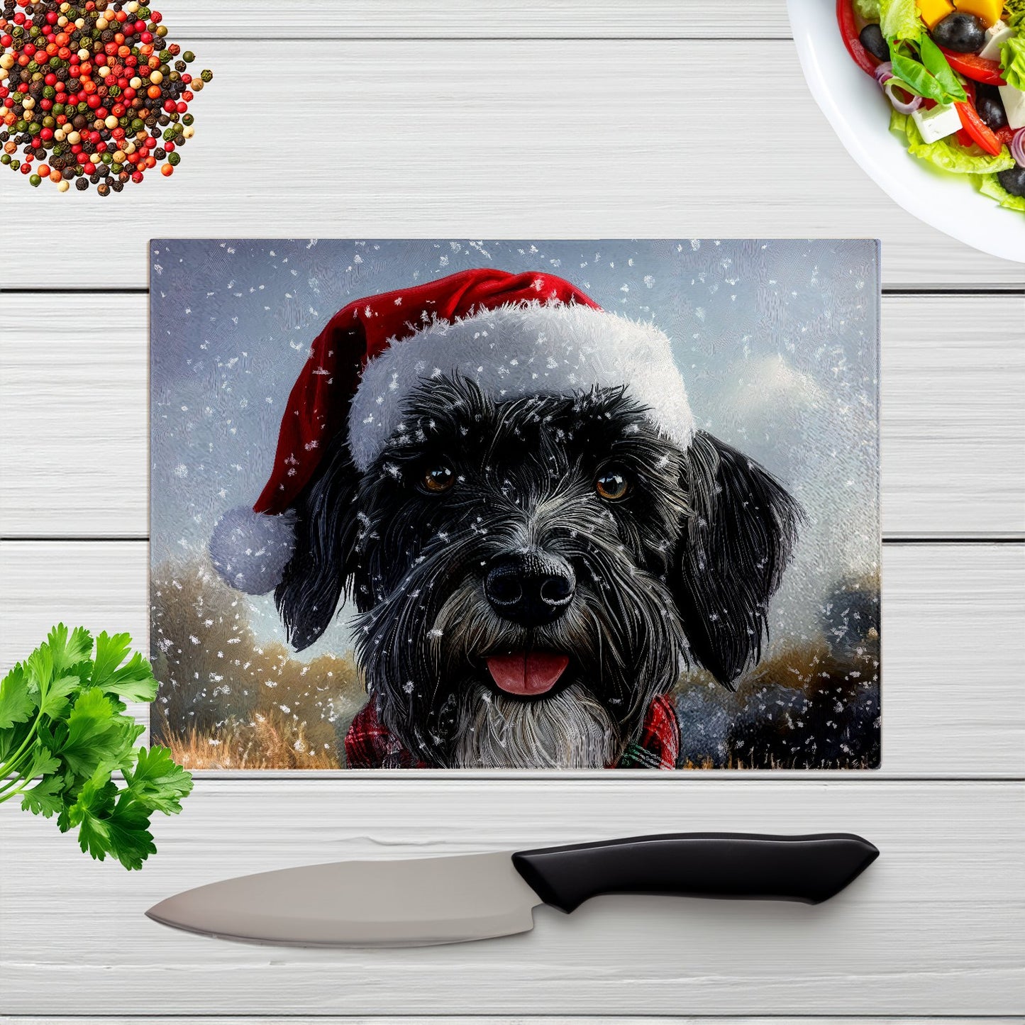 Snowy Christmas Giant Schnauzer Glass Chopping Board