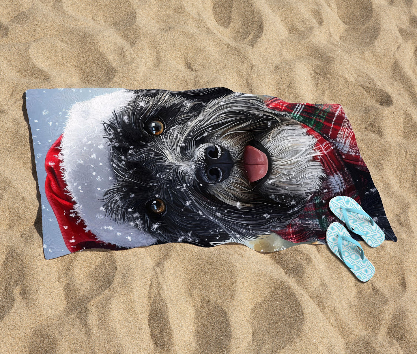 Snowy Christmas Giant Schnauzer Beach Towel