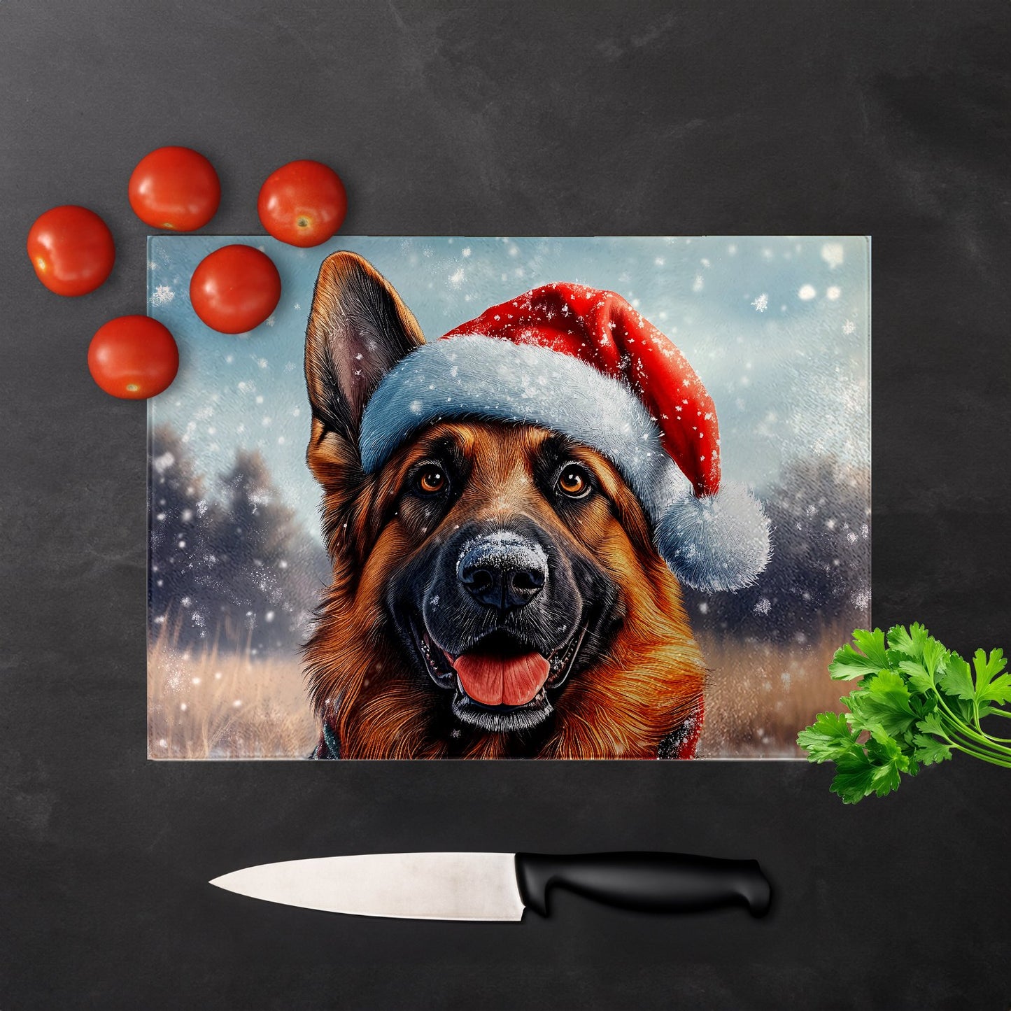 Christmas German Shepherd Glass Chopping Board