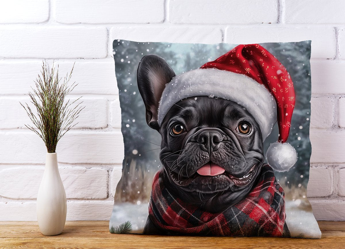 Snowy Christmas French Bulldog Cushion