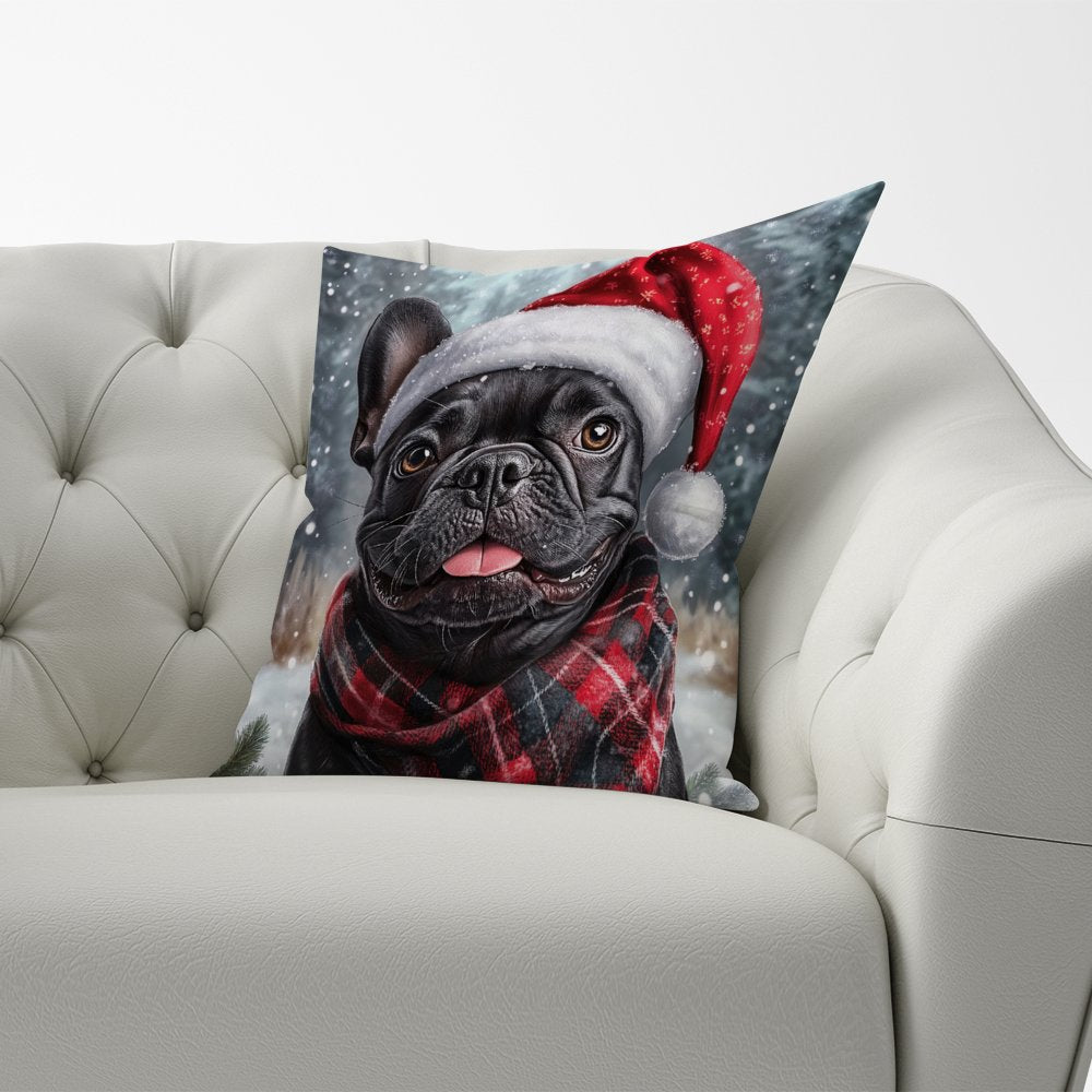 Snowy Christmas French Bulldog Cushion