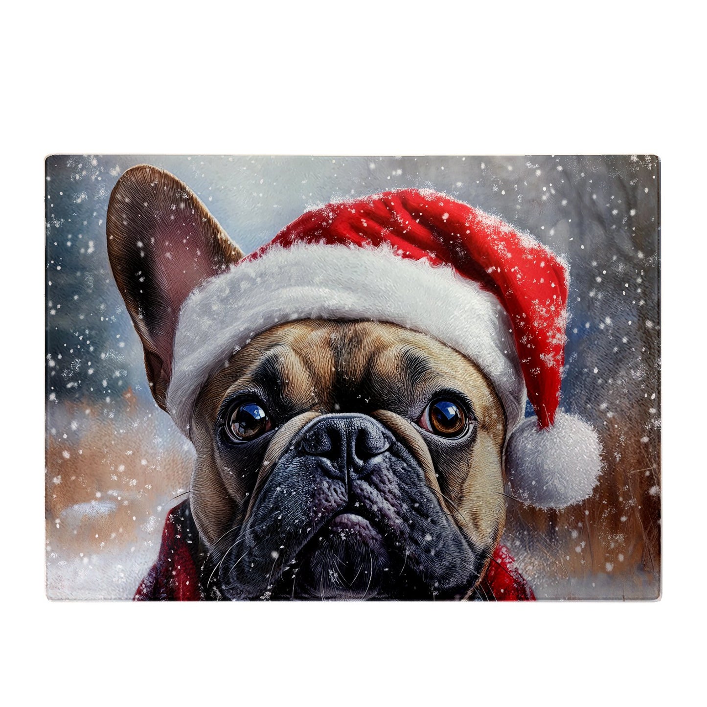 Christmas French Bulldog Glass Chopping Board