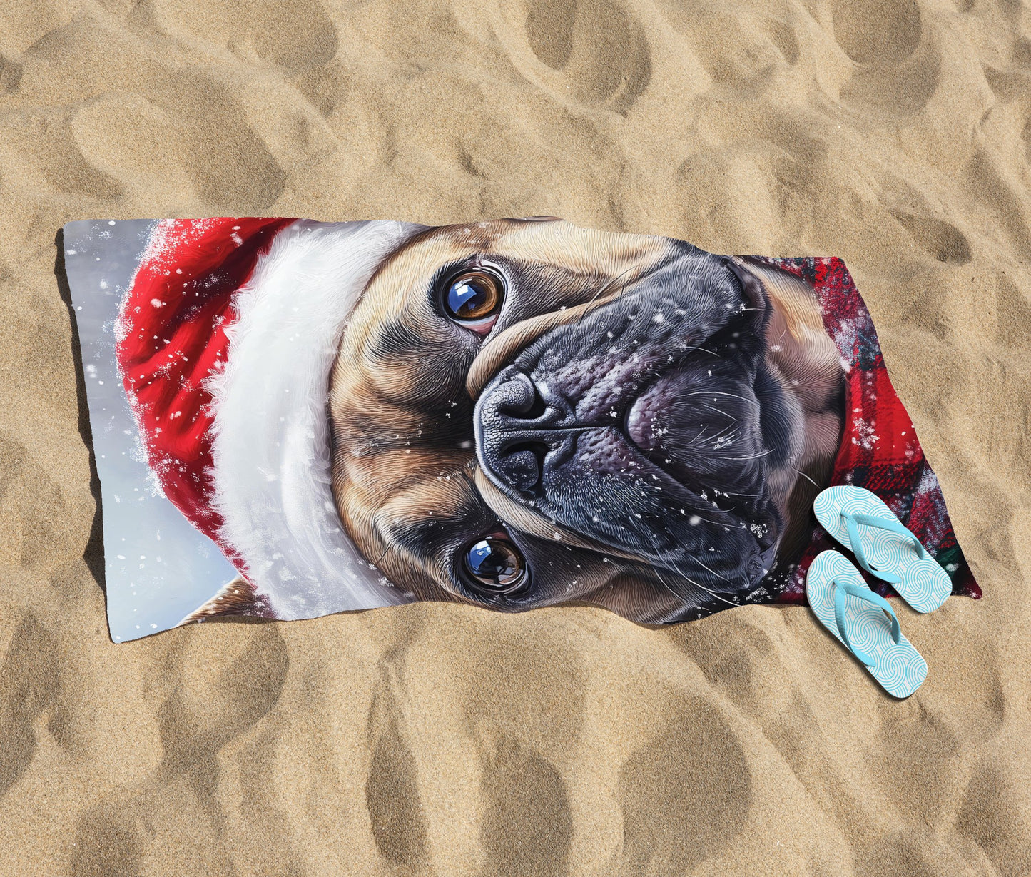 Christmas French Bulldog Beach Towel