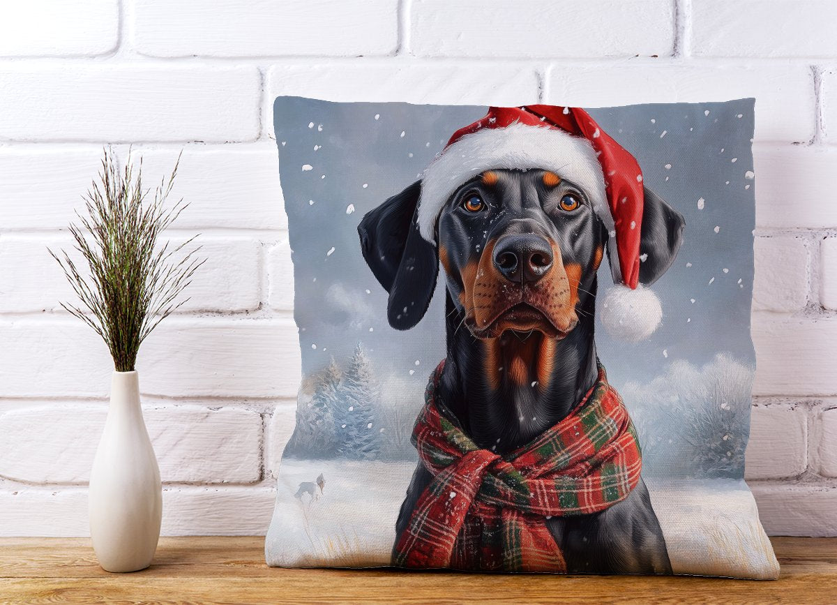 Snowy Christmas Doberman Cushion