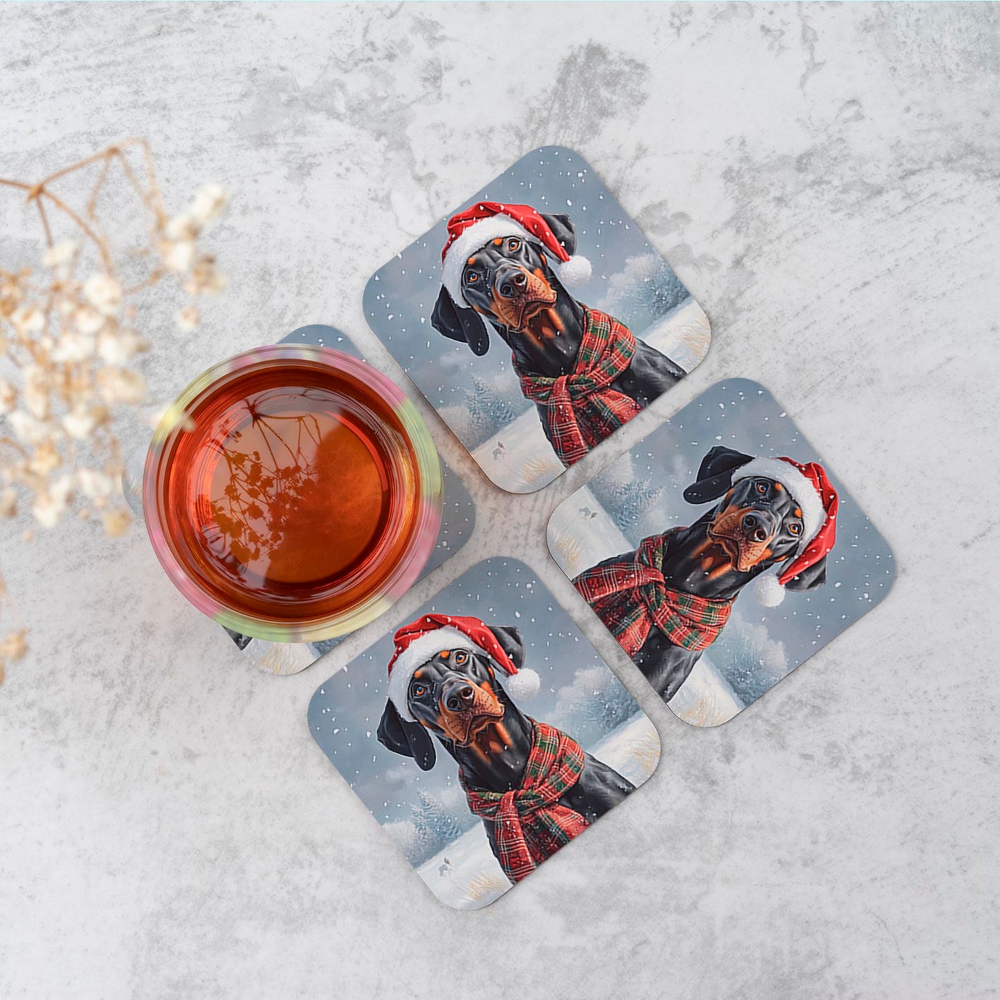 Snowy Christmas Doberman Coasters