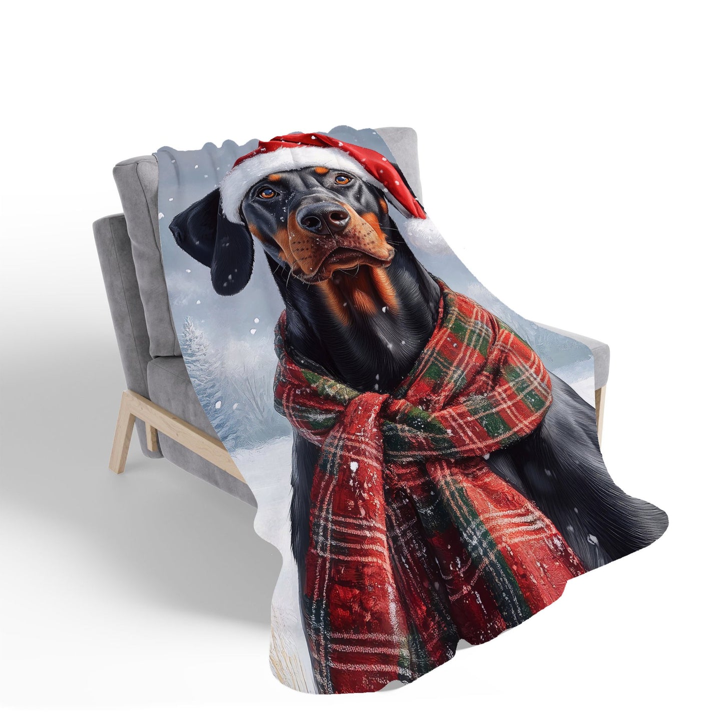 Snowy Christmas Doberman Sherpa Blanket