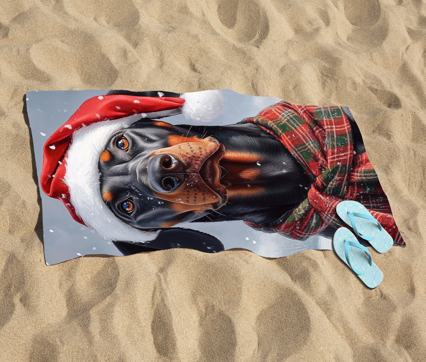 Snowy Christmas Doberman Beach Towel