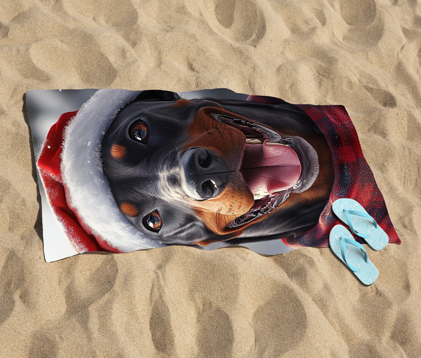 Christmas Doberman Beach Towel
