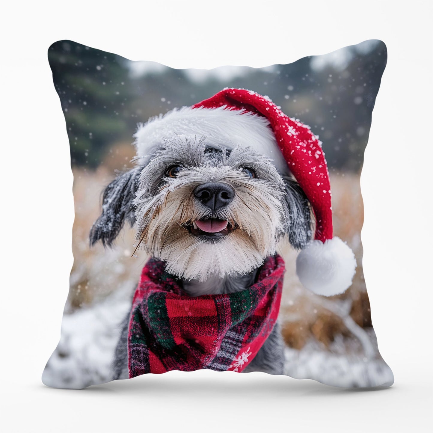 Snowy Christmas Dandie Dismount Terrier Cushion