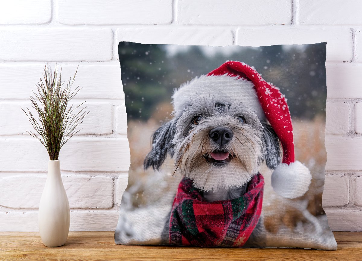 Snowy Christmas Dandie Dismount Terrier Cushion