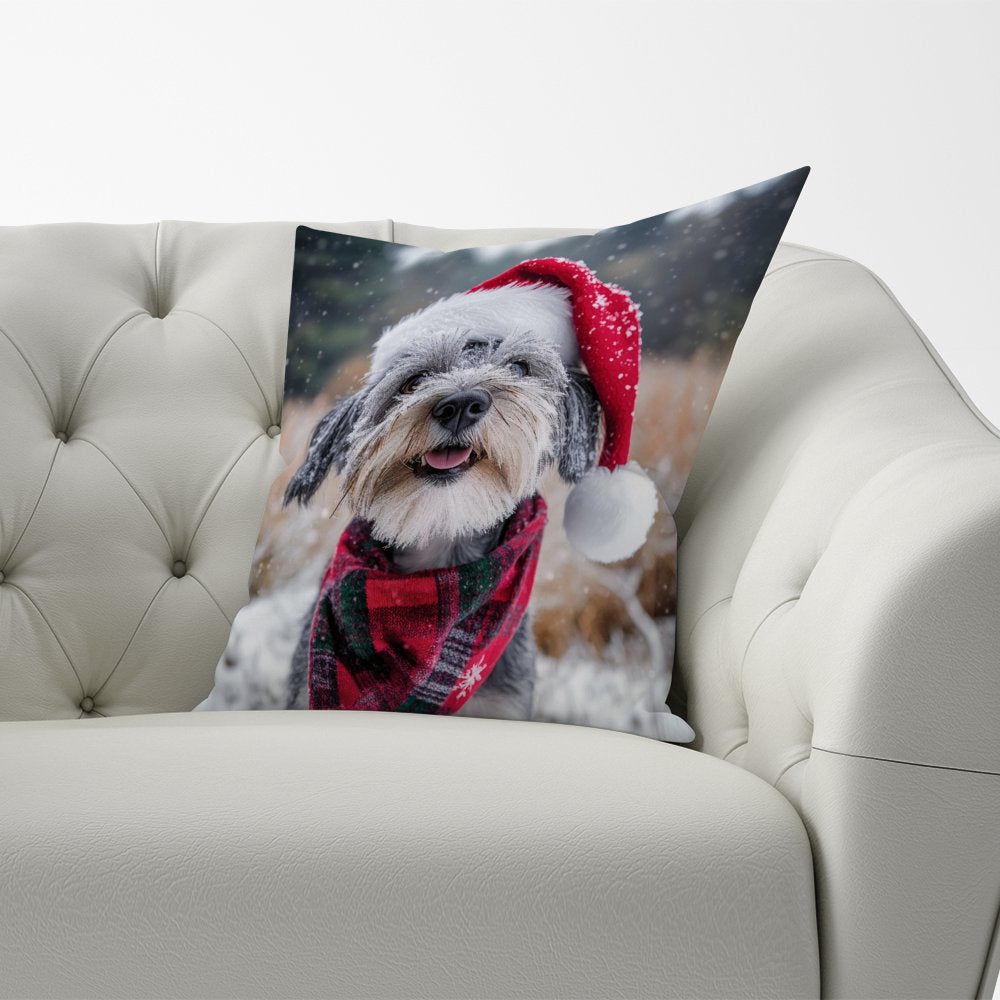 Snowy Christmas Dandie Dismount Terrier Cushion