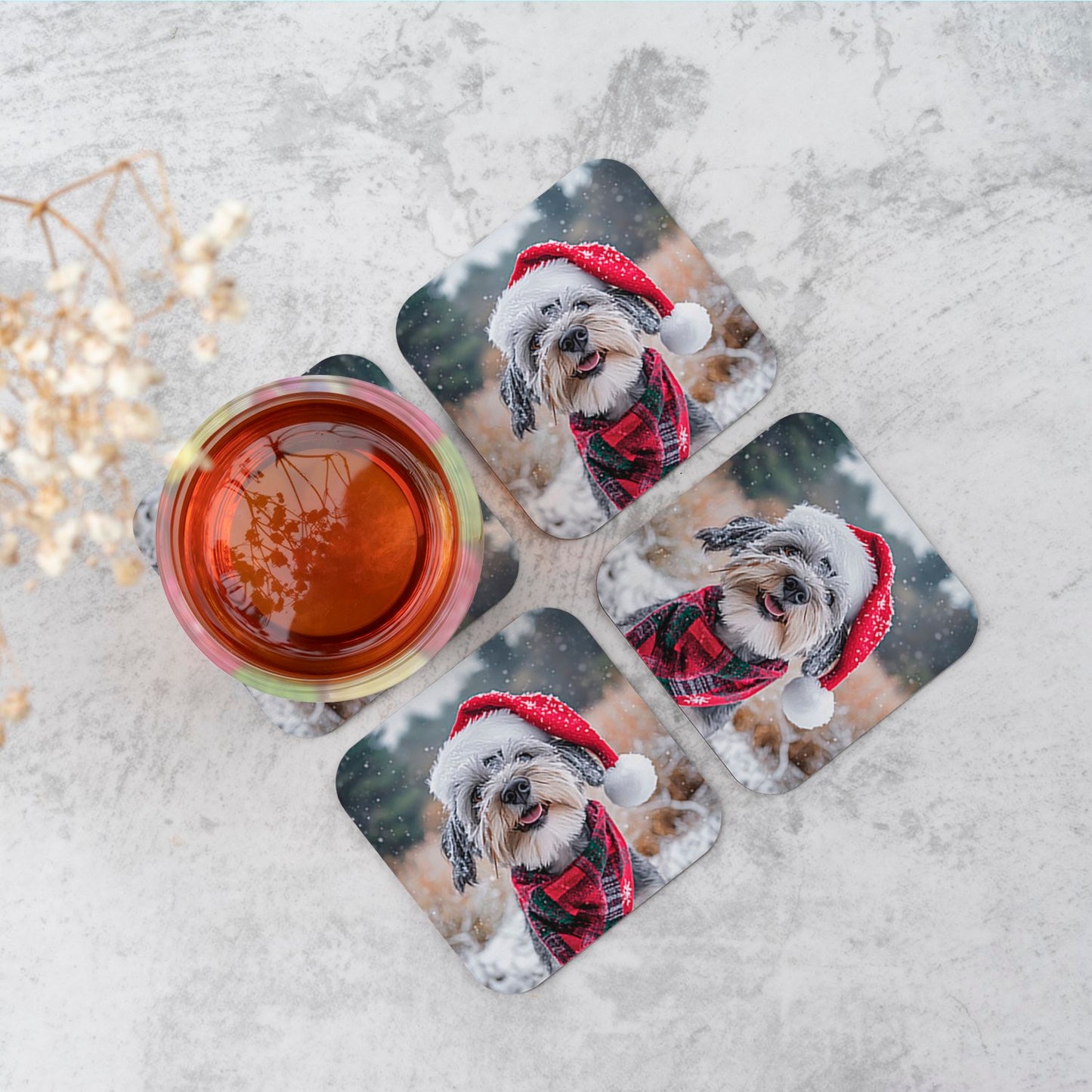 Snowy Christmas Dandie Dismount Terrier Coasters