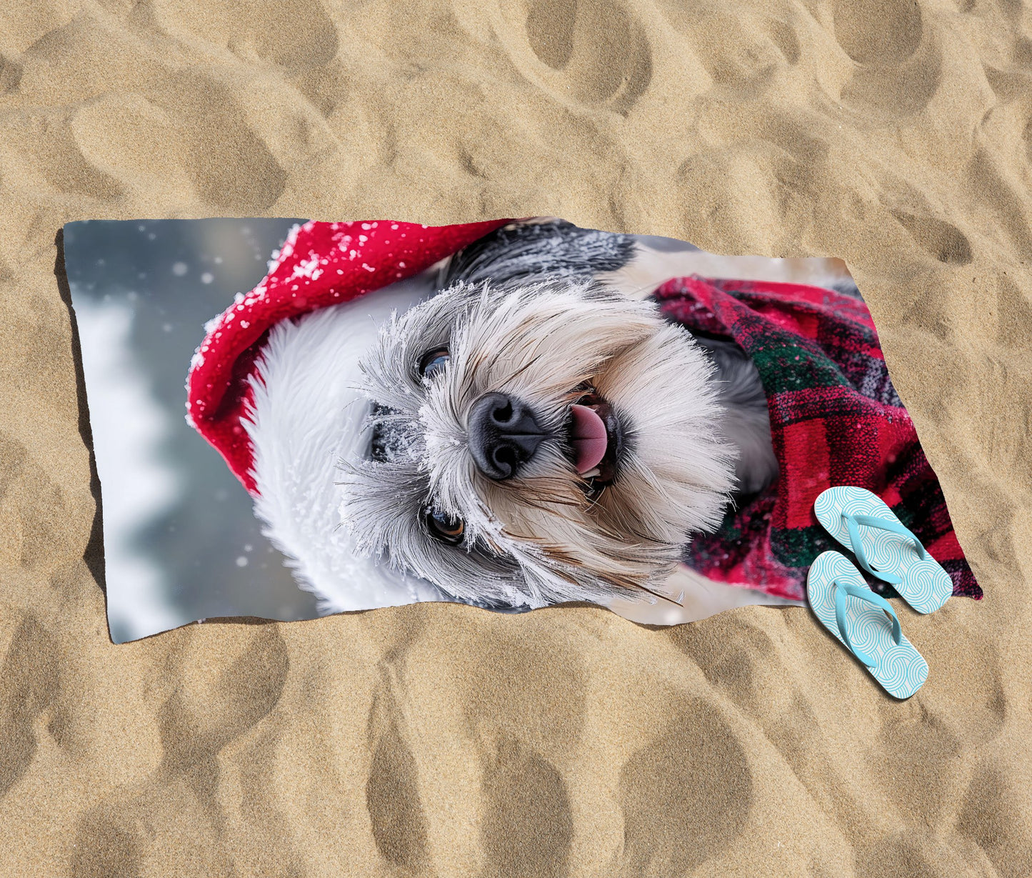 Snowy Christmas Dandie Dismount Terrier Beach Towel