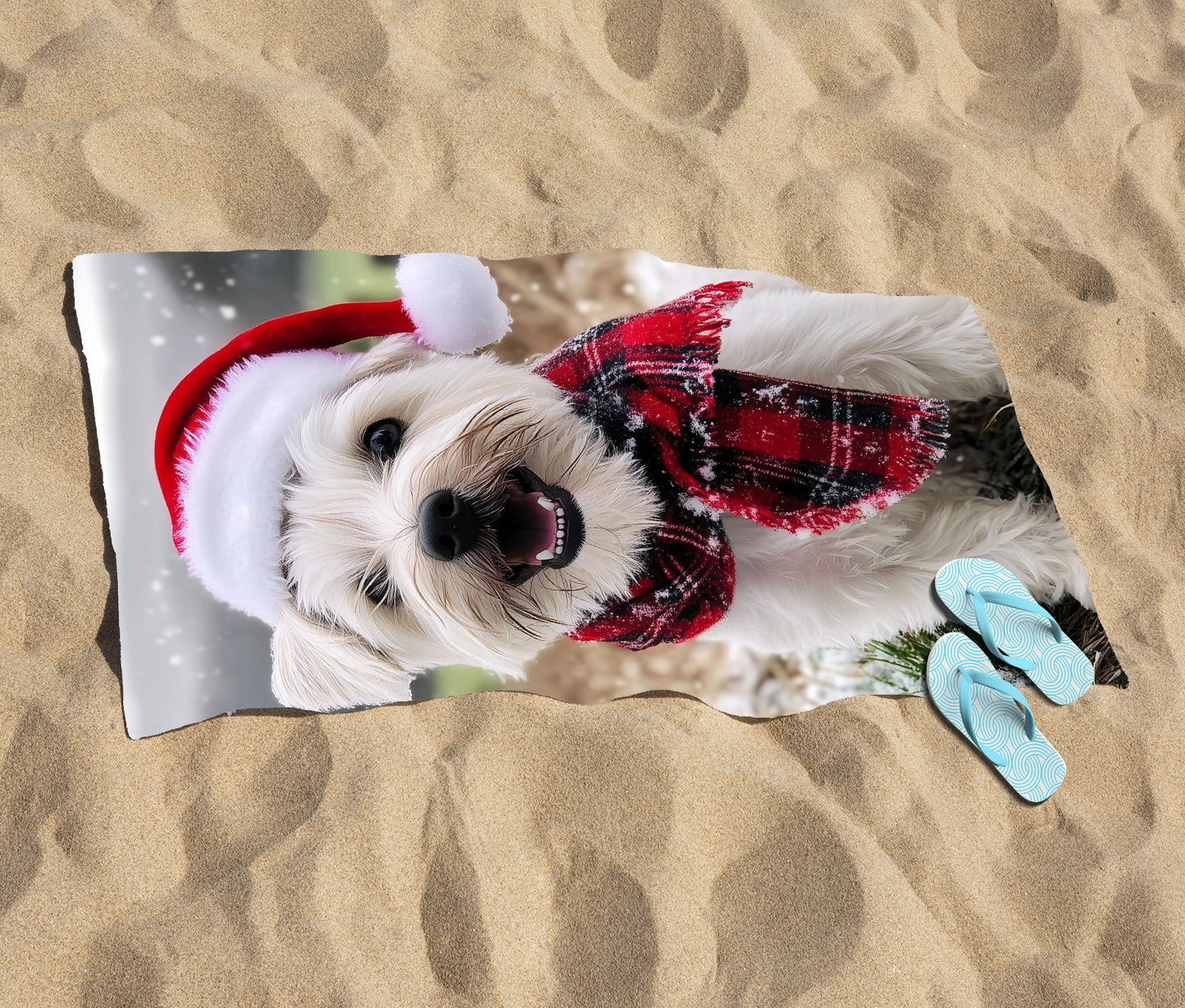 Christmas Dandie Dismount Terrier Beach Towel