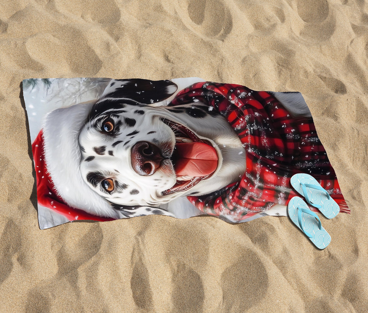 Christmas Dalmatian Beach Towel