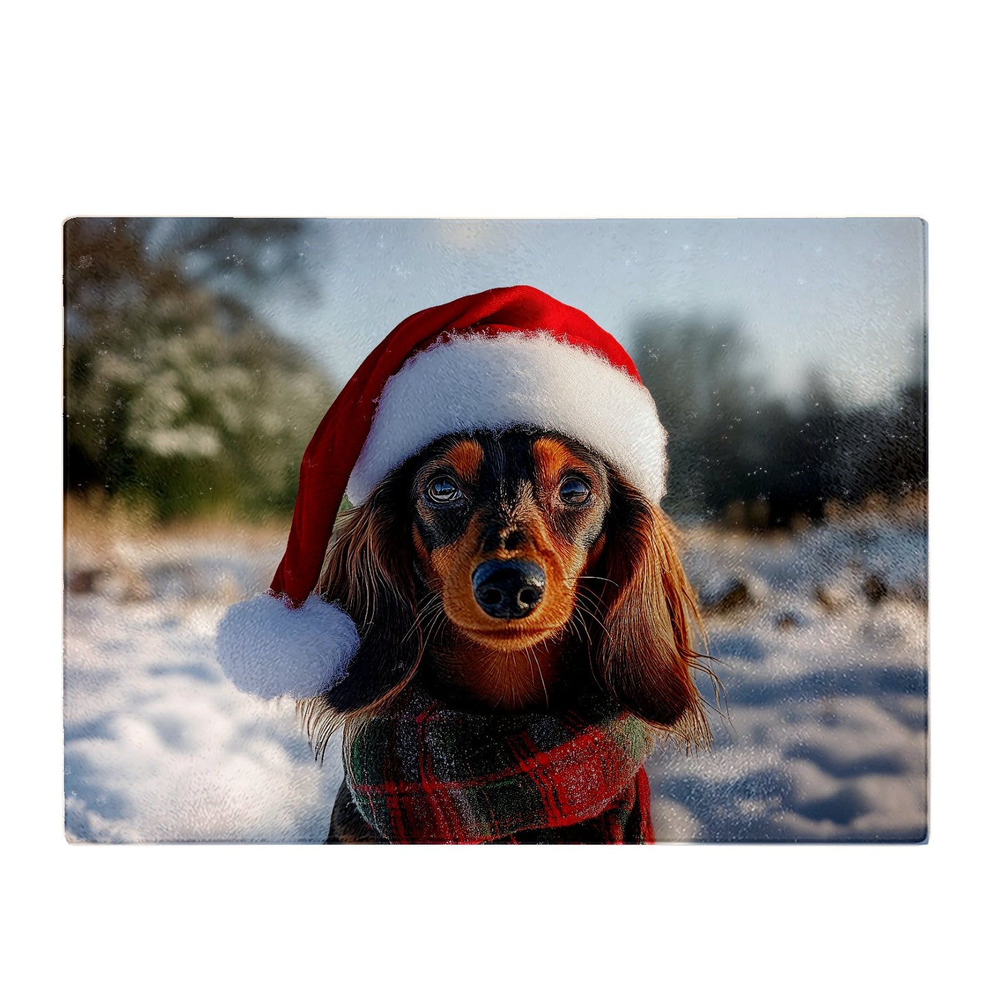 Christmas Dachshund Glass Chopping Board