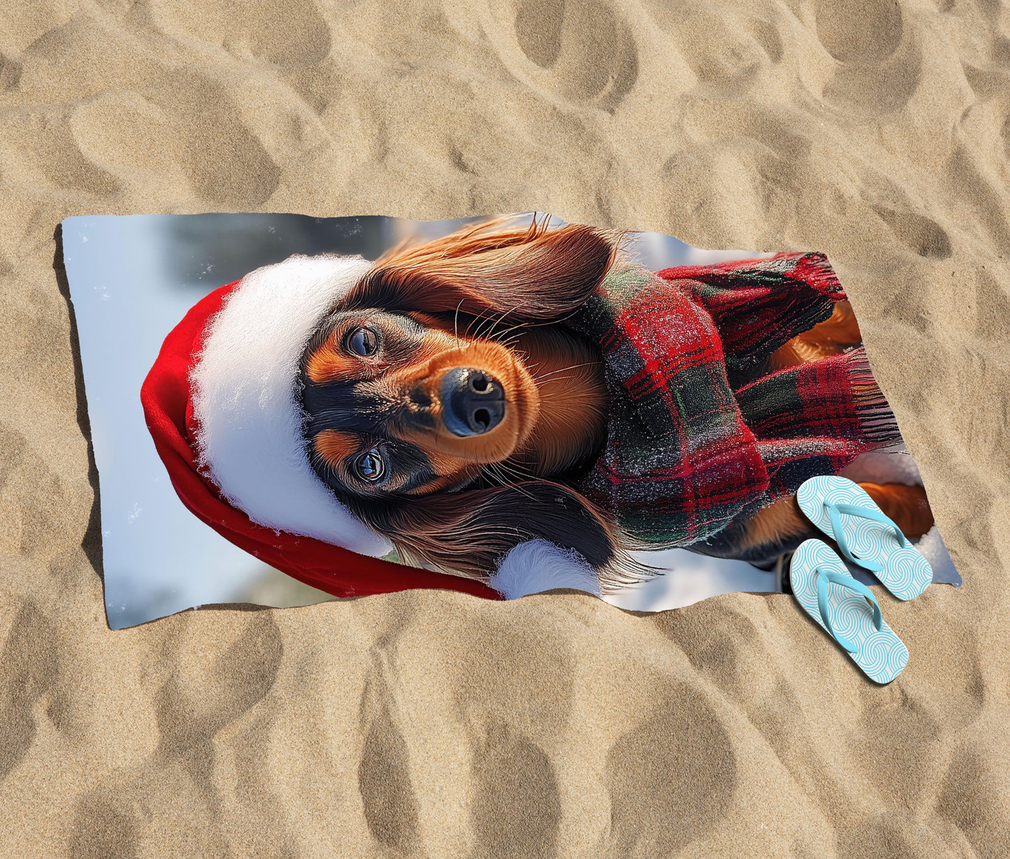 Christmas Dachshund Beach Towel