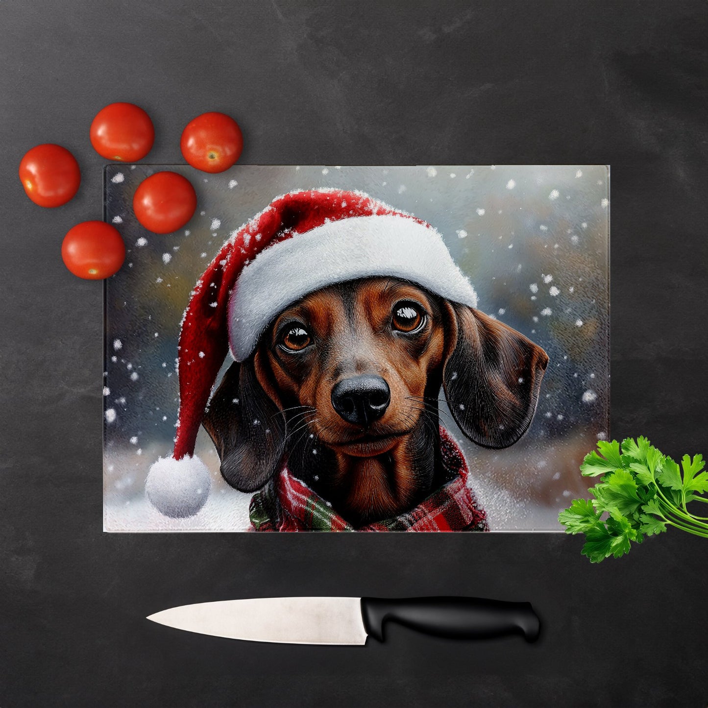 Christmas Dachschund Glass Chopping Board