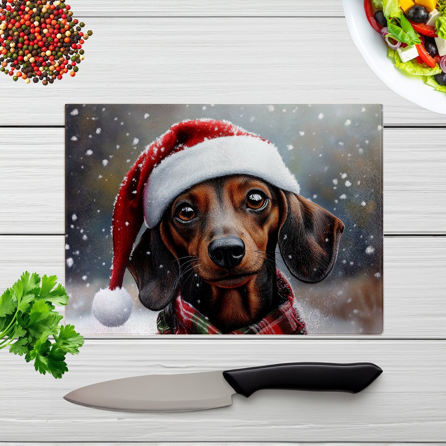 Christmas Dachschund Glass Chopping Board