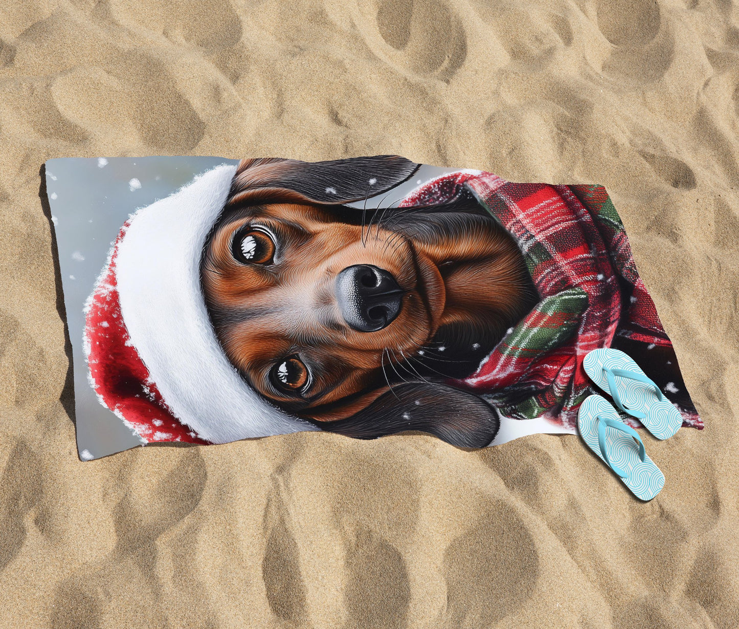 Christmas Dachschund Beach Towel