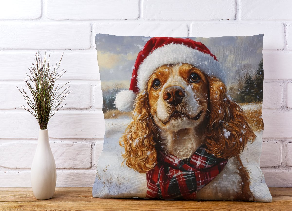 Snowy Christmas Cocker Spaniel Cushion