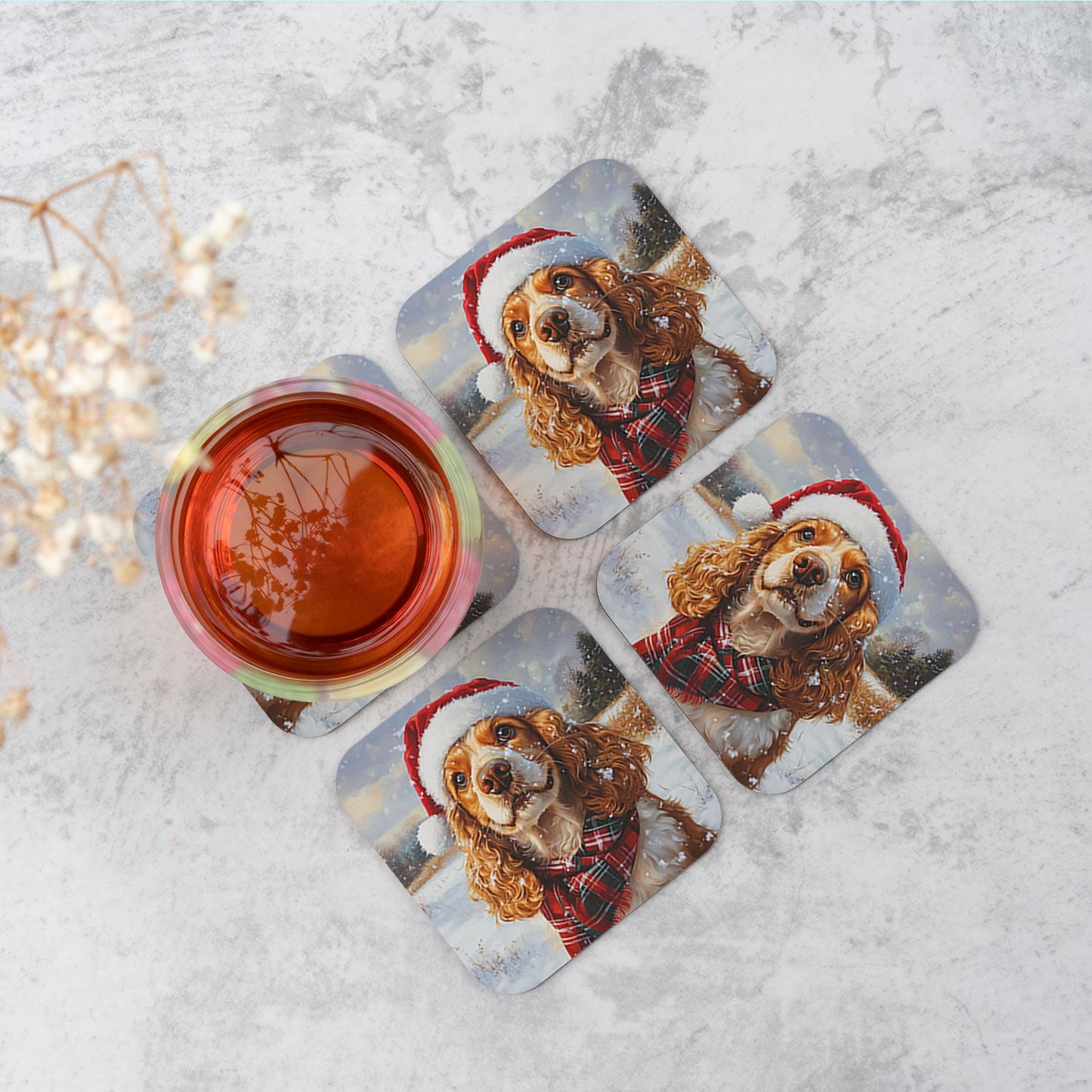 Snowy Christmas Cocker Spaniel Coasters