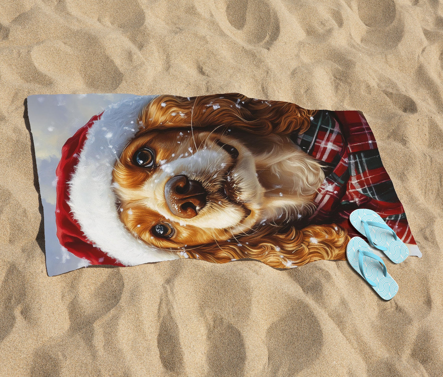 Snowy Christmas Cocker Spaniel Beach Towel