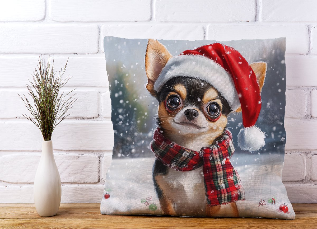 Snowy Christmas Chihuahua Cushion