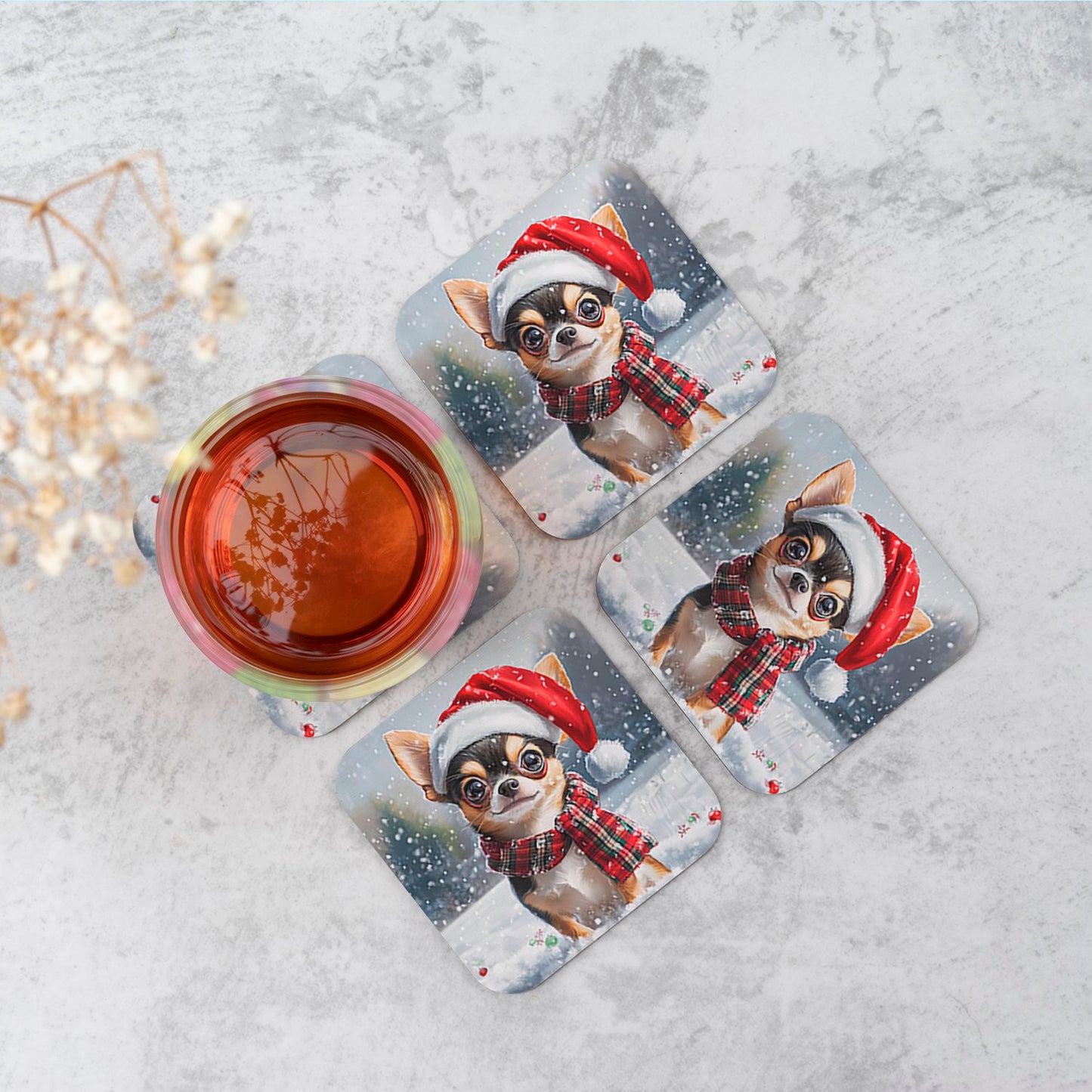 Snowy Christmas Chihuahua Coasters