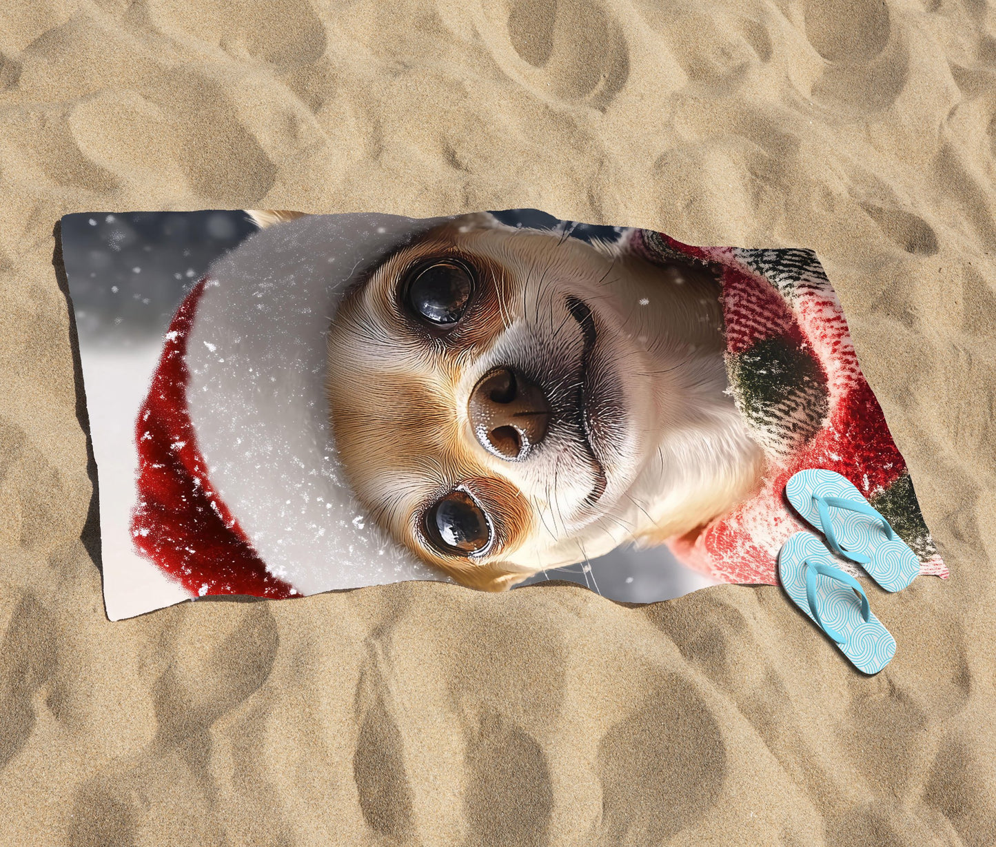 Christmas Chihuahua Beach Towel