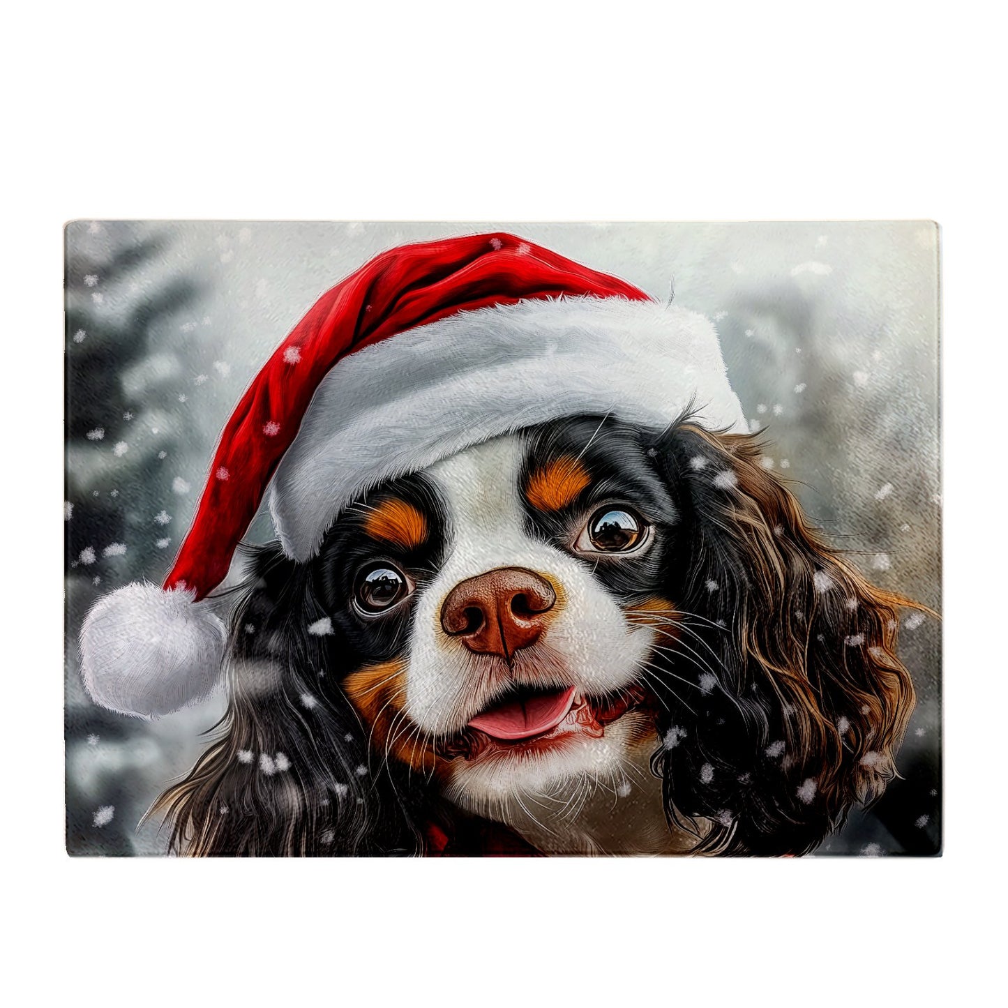 Christmas Cavalier King Charles Spaniel Glass Chopping Board